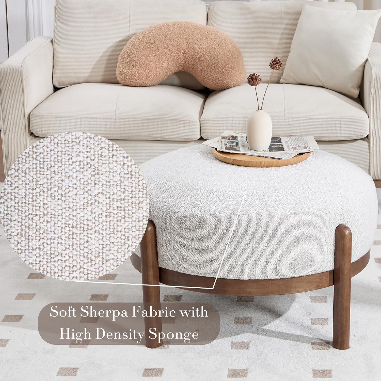 Sherpa Fabric Ottoman Bench wi - Outdoor Furniture Wood ulasan dan harga