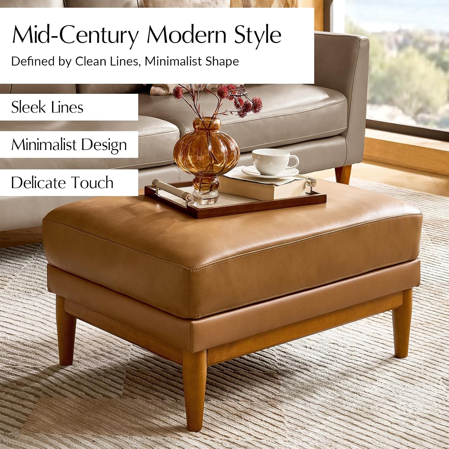 Genuine Leather Ottoman Coffee - Outdoor Furniture Wood ulasan dan harga
